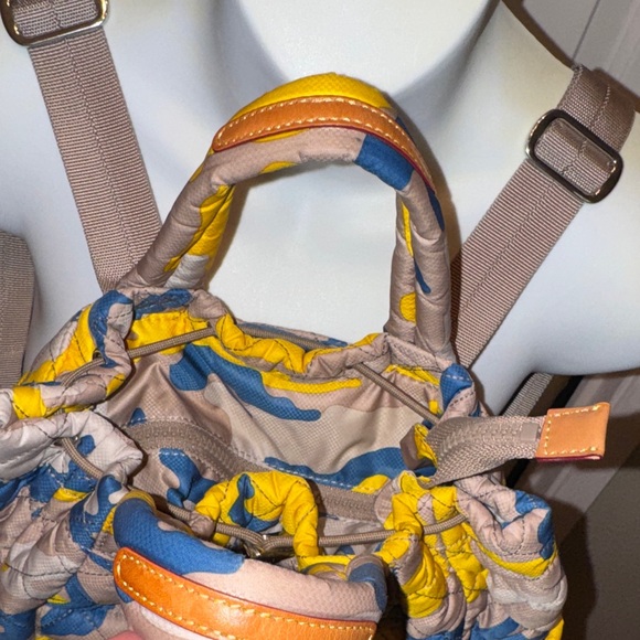 MZ Wallace Quilted Backpack - Yellow, Blue, and Tan camouflage, rare - Picture 4 of 16